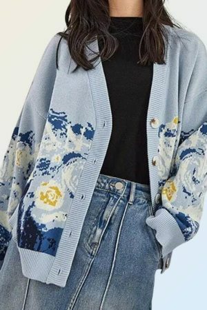 Y2K Van Gogh Embroidered Cardigan