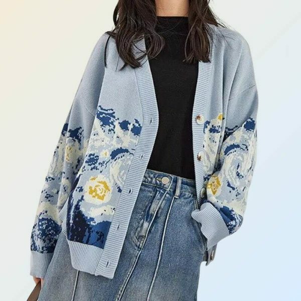 Y2K Van Gogh Embroidered Cardigan