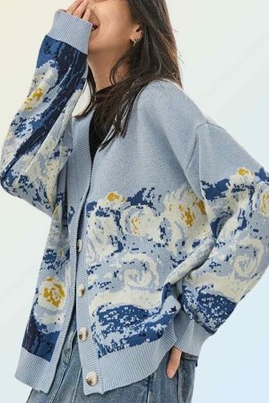 Y2K Van Gogh Embroidered Cardigan