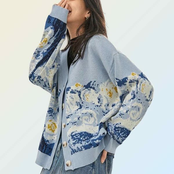 Y2K Van Gogh Embroidered Cardigan