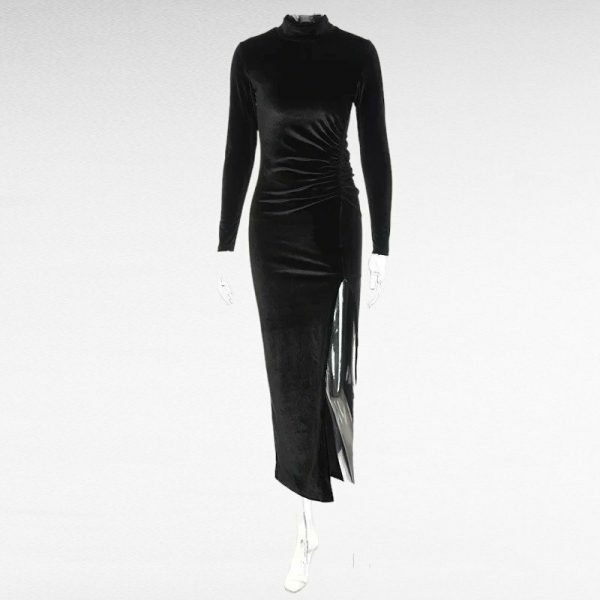 Y2K Velvet Ruched Midi Dress | Streetwear Chic | Autumn Winter Fashion