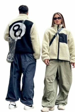 Y2K Vintage 8 Ball Double-Sided Fleece Jacket - Streetwear Goth Harajuku Aesthetic