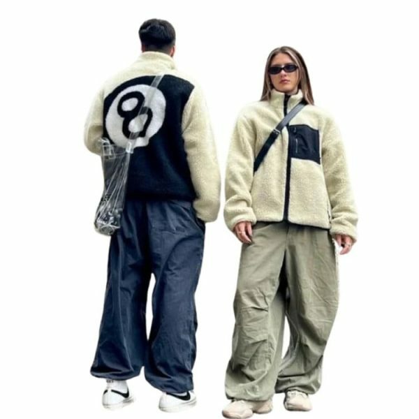 Y2K Vintage 8 Ball Double-Sided Fleece Jacket - Streetwear Goth Harajuku Aesthetic