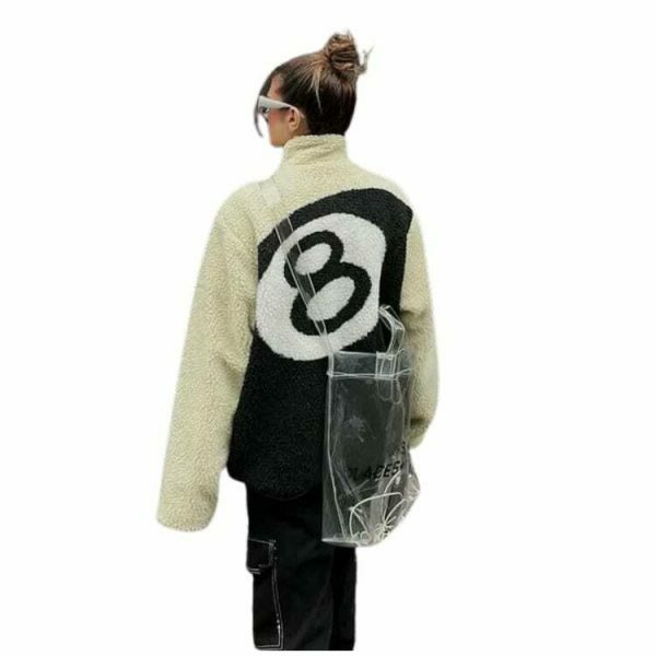 Y2K Vintage 8 Ball Double-Sided Fleece Jacket - Streetwear Goth Harajuku Aesthetic