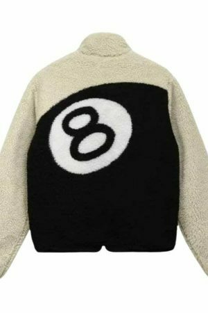 Y2K Vintage 8 Ball Double-Sided Fleece Jacket - Streetwear Goth Harajuku Aesthetic