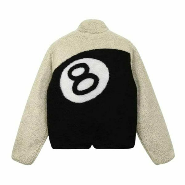 Y2K Vintage 8 Ball Double-Sided Fleece Jacket - Streetwear Goth Harajuku Aesthetic