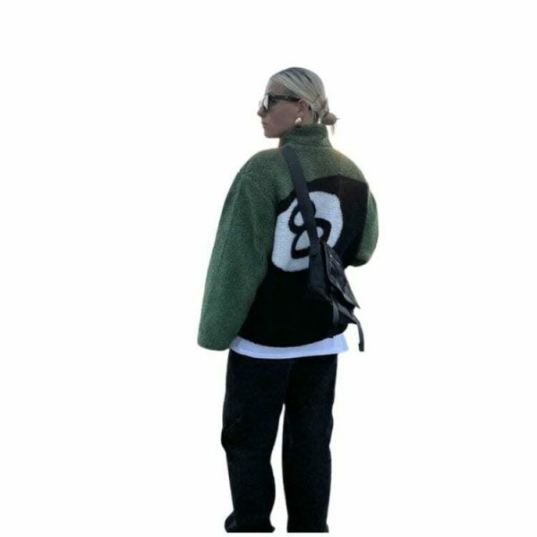 Y2K Vintage 8 Ball Double-Sided Fleece Jacket - Streetwear Goth Harajuku Aesthetic