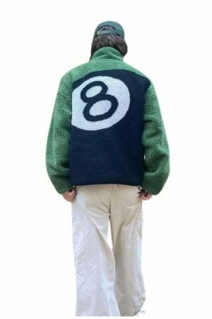 Y2K Vintage 8 Ball Double-Sided Fleece Jacket - Streetwear Goth Harajuku Aesthetic