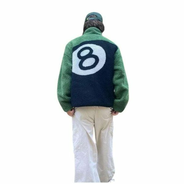 Y2K Vintage 8 Ball Double-Sided Fleece Jacket - Streetwear Goth Harajuku Aesthetic