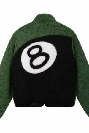 Y2K Vintage 8 Ball Double-Sided Fleece Jacket - Streetwear Goth Harajuku Aesthetic