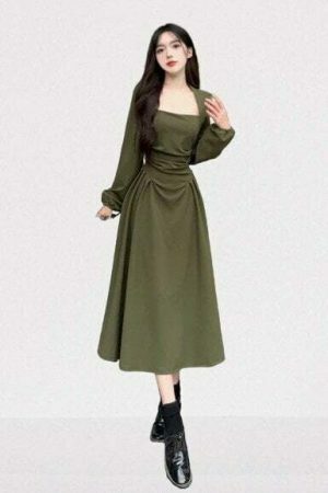 Y2K Vintage A-Line Midi Party Dress for Women, Elegant Evening Club Vestidos Robe