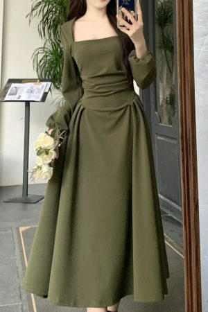 Y2K Vintage A-Line Midi Party Dress for Women, Elegant Evening Club Vestidos Robe