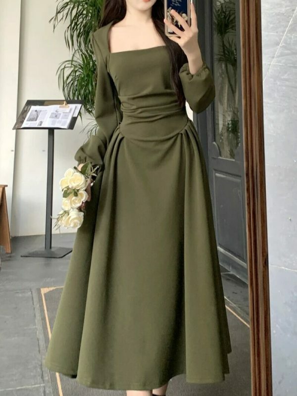 Y2K Vintage A-Line Midi Party Dress for Women, Elegant Evening Club Vestidos Robe