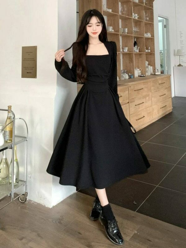 Y2K Vintage A-Line Midi Party Dress for Women, Elegant Evening Club Vestidos Robe