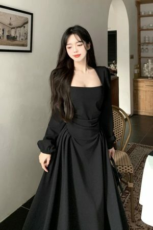 Y2K Vintage A-Line Midi Party Dress for Women, Elegant Evening Club Vestidos Robe