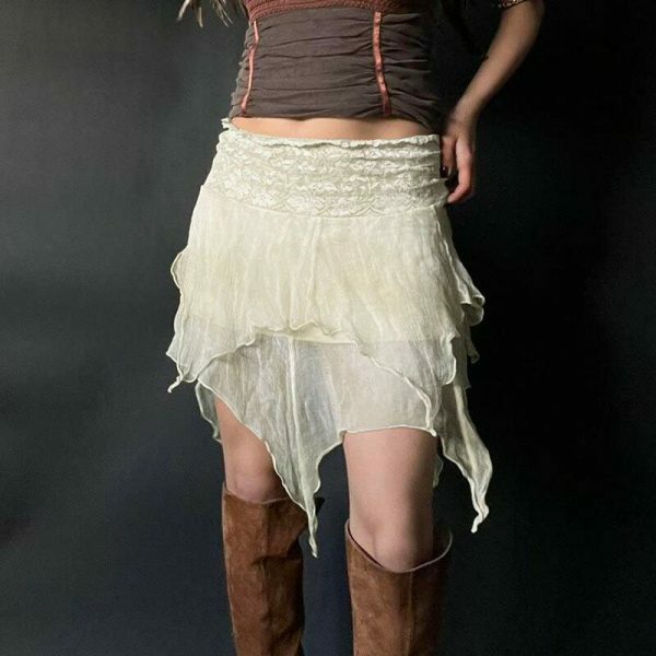 Y2K Vintage Asymmetric Tiered Ruffle Patchwork Mini Skirt