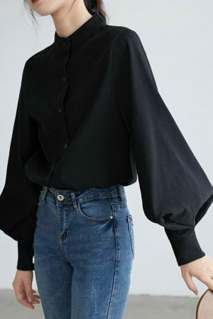 Y2K Vintage Blouse with Lantern Sleeves | Retro Streetwear Top