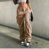 Y2K Vintage Cargo Pants Baggy Jeans Women Fashion Streetwear Wide Leg High Waist Straight Denim Trousers