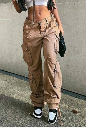 Y2K Vintage Cargo Pants Baggy Jeans Women Fashion Streetwear Wide Leg High Waist Straight Denim Trousers