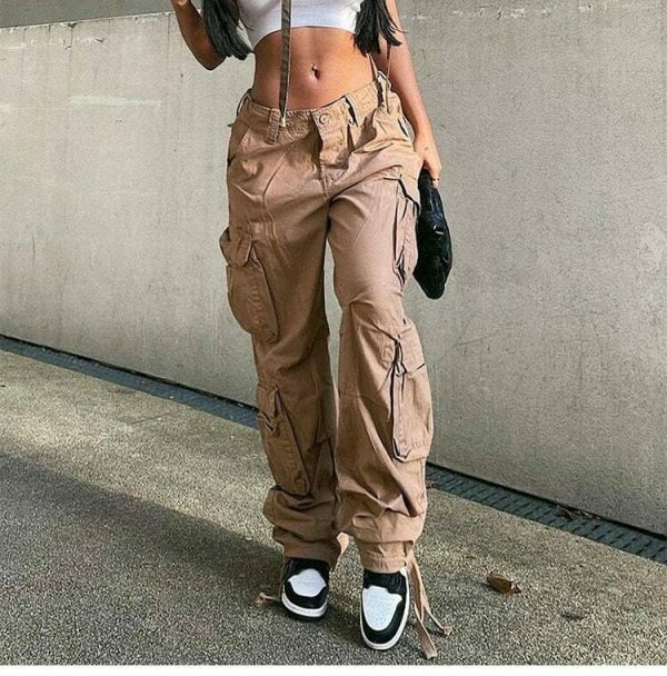 Y2K Vintage Cargo Pants Baggy Jeans Women Fashion Streetwear Wide Leg High Waist Straight Denim Trousers