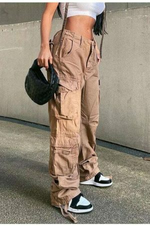 Y2K Vintage Cargo Pants Baggy Jeans Women Fashion Streetwear Wide Leg High Waist Straight Denim Trousers