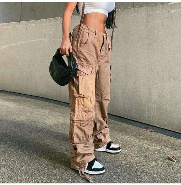 Y2K Vintage Cargo Pants Baggy Jeans Women Fashion Streetwear Wide Leg High Waist Straight Denim Trousers