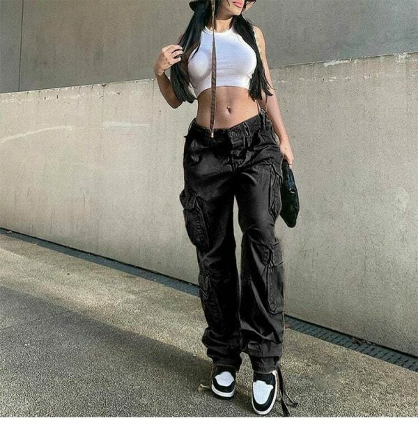 Y2K Vintage Cargo Pants Baggy Jeans Women Fashion Streetwear Wide Leg High Waist Straight Denim Trousers