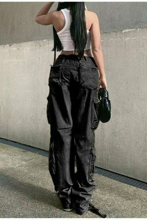 Y2K Vintage Cargo Pants Baggy Jeans Women Fashion Streetwear Wide Leg High Waist Straight Denim Trousers