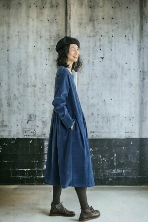 Y2K Vintage Corduroy Midi Dress, Loose Fit Long Sleeve Vest Dress