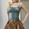 Y2K Vintage Denim Camis Bandage Tie Dye Crop Bustier