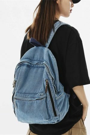 Y2K Vintage Denim Shoulder Bag with Adjustable Strap