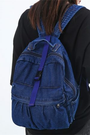 Y2K Vintage Denim Shoulder Bag with Adjustable Strap