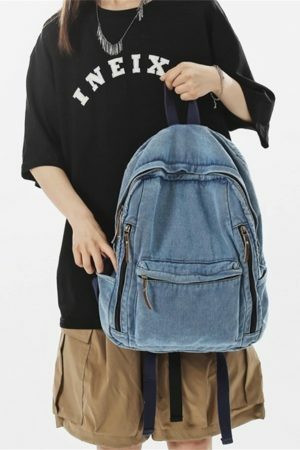 Y2K Vintage Denim Shoulder Bag with Adjustable Strap