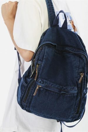 Y2K Vintage Denim Shoulder Bag with Adjustable Strap