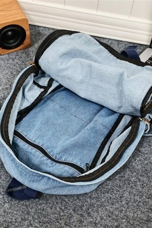 Y2K Vintage Denim Shoulder Bag with Adjustable Strap