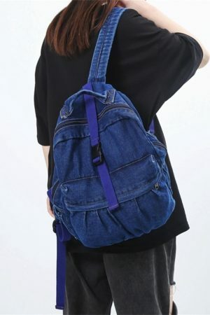 Y2K Vintage Denim Shoulder Bag with Adjustable Strap