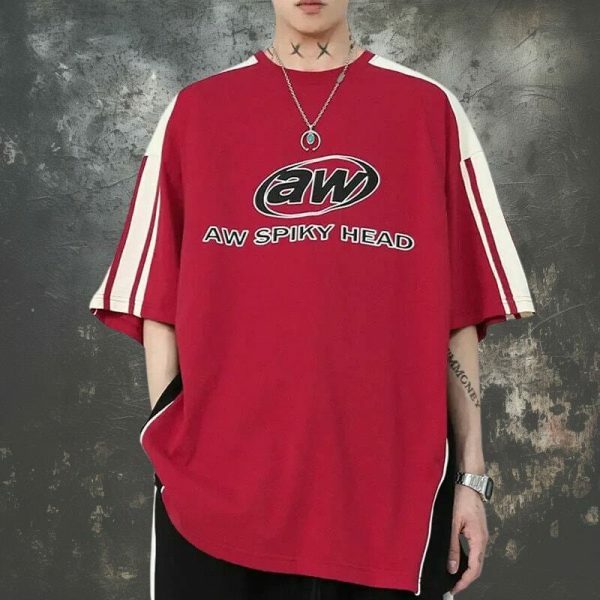 Y2K Vintage Embroidered Letter Print Tee - Korean Streetwear Aesthetic