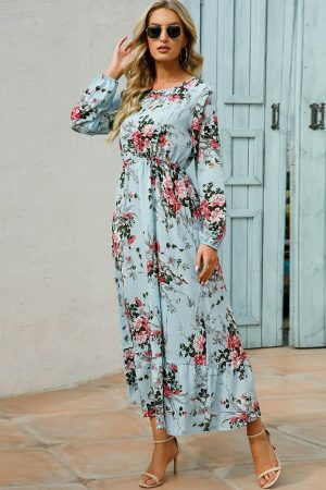 Y2K Vintage Floral Chiffon Maxi Dress for Women