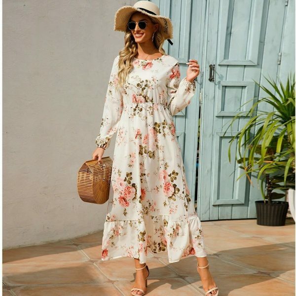 Y2K Vintage Floral Chiffon Maxi Dress for Women