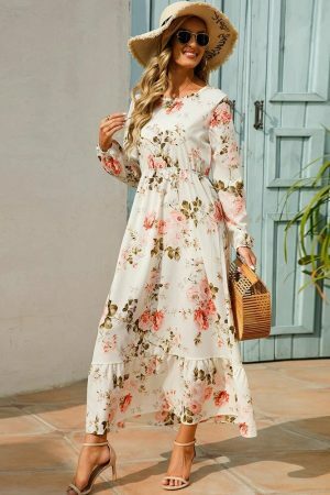 Y2K Vintage Floral Chiffon Maxi Dress for Women