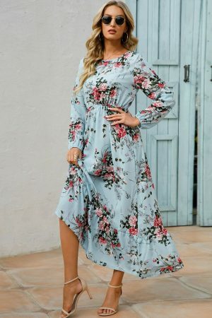 Y2K Vintage Floral Chiffon Maxi Dress for Women