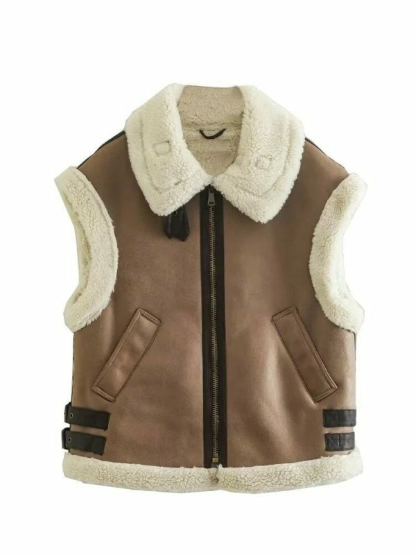 Y2K Vintage Fur Waistcoat | Women's Sleeveless Streetwear Vest