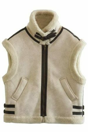 Y2K Vintage Fur Waistcoat | Women's Sleeveless Streetwear Vest