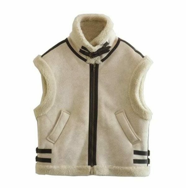 Y2K Vintage Fur Waistcoat | Women's Sleeveless Streetwear Vest