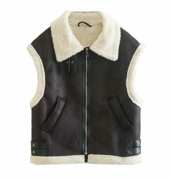 Y2K Vintage Fur Waistcoat | Women's Sleeveless Streetwear Vest