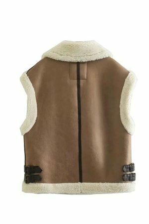 Y2K Vintage Fur Waistcoat | Women's Sleeveless Streetwear Vest