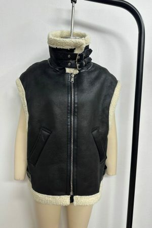 Y2K Vintage Fur Waistcoat | Women's Sleeveless Streetwear Vest