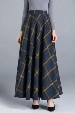 Y2K Vintage High Waist Wool A-Line Maxi Skirt