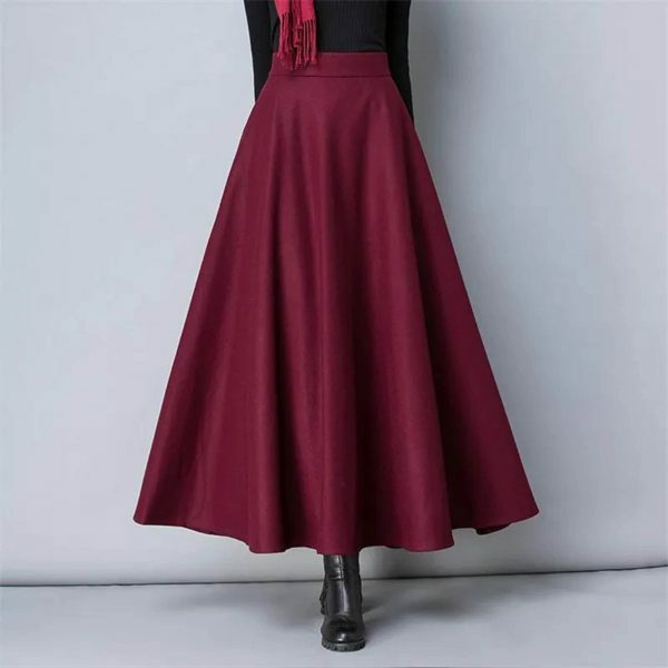 Y2K Vintage High Waist Wool A-Line Maxi Skirt