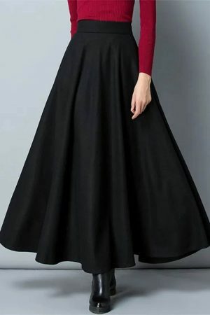 Y2K Vintage High Waist Wool A-Line Maxi Skirt